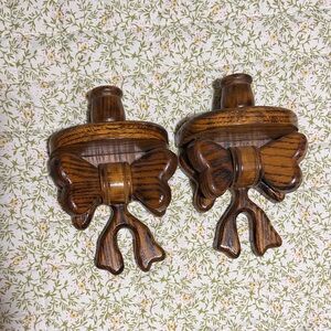 Vintage Wooden Bow Wall Candle Sconce Shelves